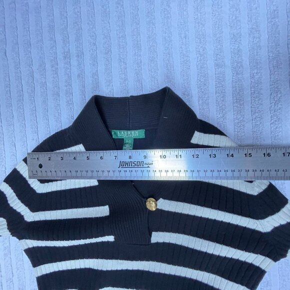 Lauren Ralph Lauren Womens Striped Ribbed Pullover Sweater Petite Small Black - Picture 8 of 9